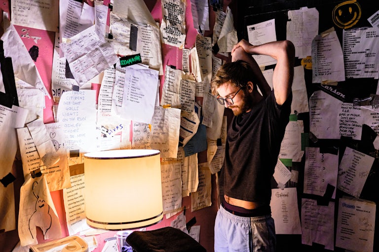 John Newton of JOHN warming up before supporting IDLES at Bad Bonn, Düdingen, Switzerland, November 2018. Photograph Copyright © Simon Holliday