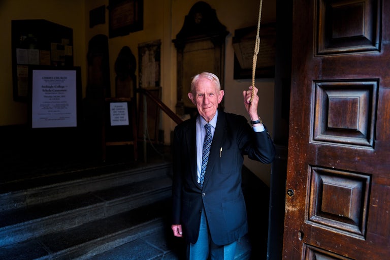 John ringing the bell of Christ Church with St Ewen, Bristol, July 2022. Photograph Copyright © Simon Holliday