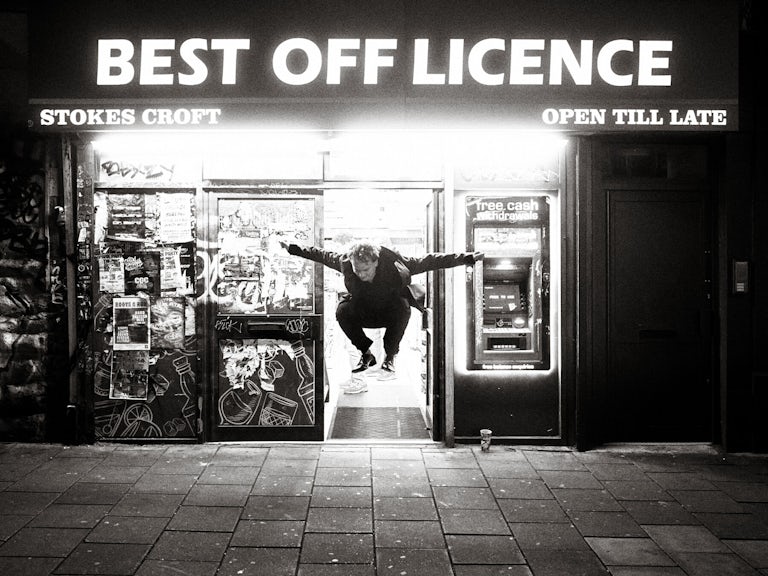 Alastair Shuttleworth of LICE outside The Best, Stokes Croft, May 2024. Photograph Copyright © Simon Holliday